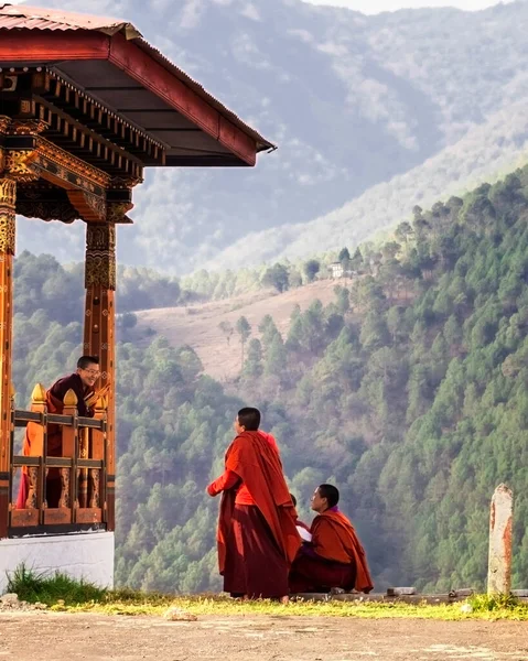 Punakha Bhután Marzo 2016 Jóvenes Monjes Del Monasterio Budista Sus — Foto de Stock