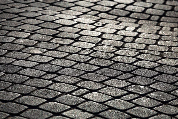 Cobble Paving Stone Sidewalk Old Town Evening Sunlight Abstract Background — Stock Photo, Image