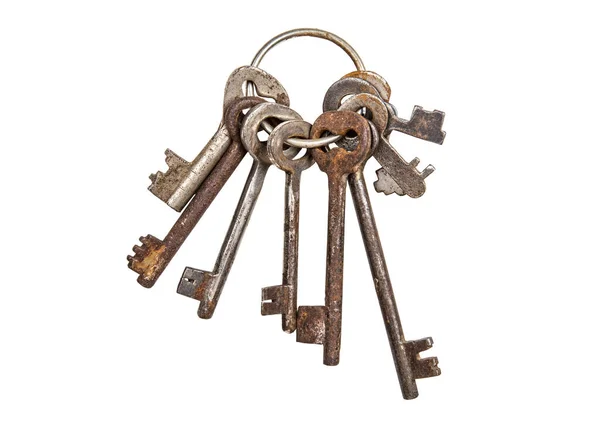 Bunch Old Vintage Keys Isolated White Safety Security Concept — Stock Photo, Image