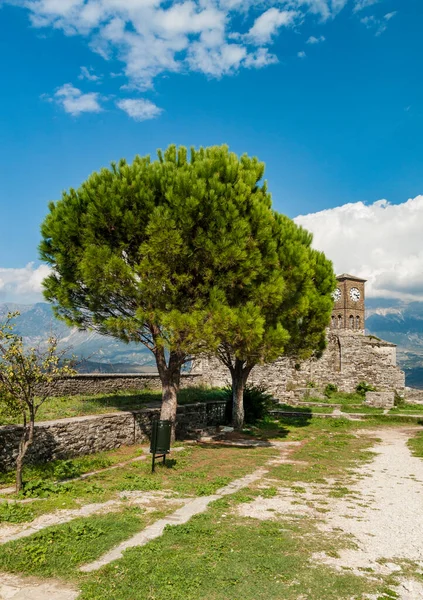 Historické Chráněné Město Gjirocaster Hradem Vrcholu Kopce Jižní Albánie — Stock fotografie