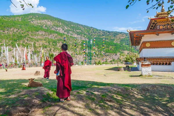 Niños Pequeños Monjes Budistas Bután — Foto de Stock