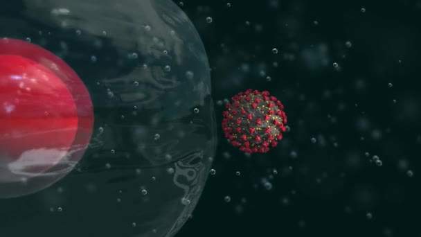 Coronavirus greift Zelle an. 3D-Renderer. — Stockvideo