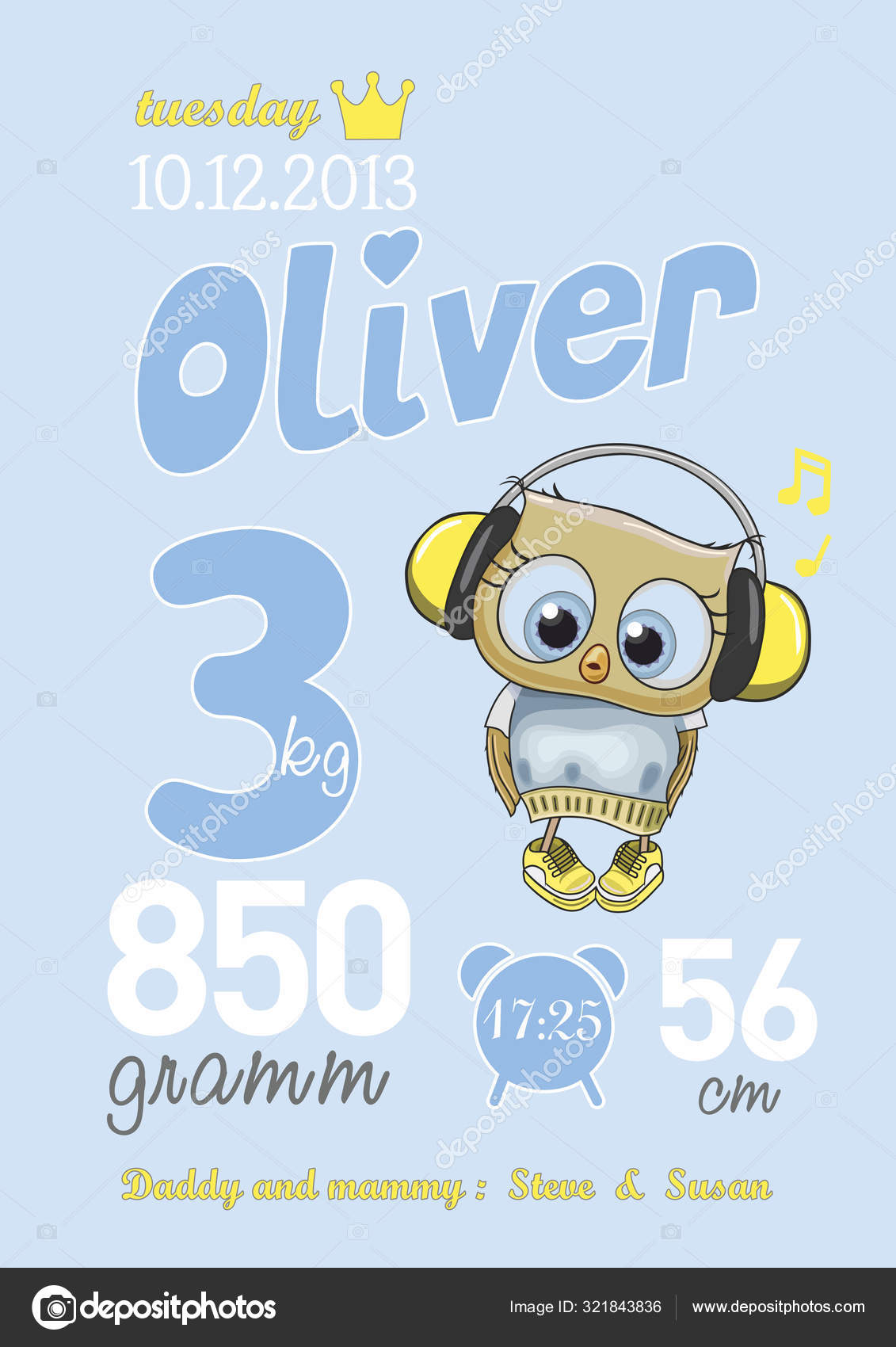 Cartoon Template Baby Birth Certificate Boys Named Oliver Blue Background Stock Vector Image By C Rusya1979 321843836
