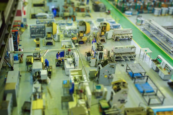 Factory Top Workers Engineers Panorama Little People Tilt Shift — Stock Photo, Image