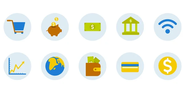  Finans, bankacılık, çevrimiçi ödemeler, çevrimiçi ticaret için bir dizi düz tasarım ikonu. Web sitesi geliştirme ve cep telefonları ve uygulamalar için simgeler.