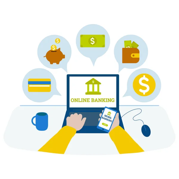  Çevrimiçi bankacılık teması, düz biçim, bilgi grafikleri, web siteleri, mobil ve yazdırma ortamı için vektör simgesi.