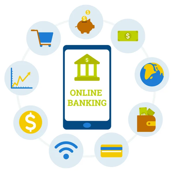  Çevrimiçi bankacılık teması, düz biçim, bilgi grafikleri, web siteleri, mobil ve yazdırma ortamı için vektör simgesi.
