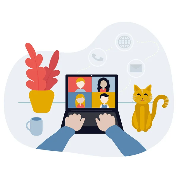  Düz bir web sitesinin vektör çizimi, çevrimiçi konferans, dersler ve çevrimiçi öğrenme. Düz vektör çizimi. Kullanımı kolay. Kedi
