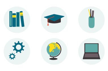  Eğitim simgelerinin toplanması. Düz vektör illüstrasyonu.