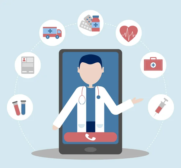 Patient Consultation Doctor Smartphone Online Medical Support Online Doctor Healthcare — Stock Vector