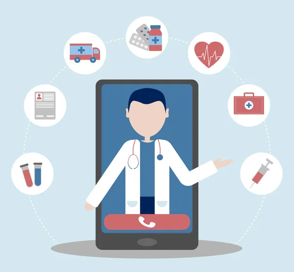  Akıllı telefondan doktora hasta muayenesi. Çevrimiçi tıbbi destek. Çevrimiçi doktor. Sağlık hizmetleri.