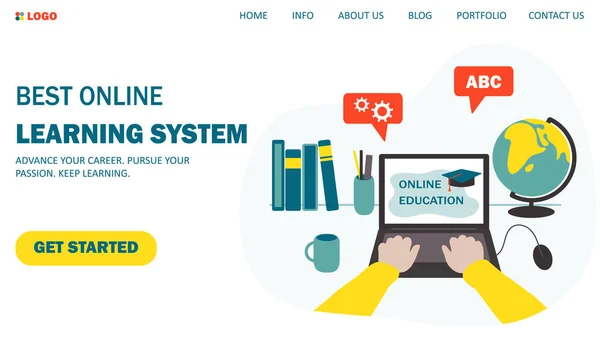 Çevrimiçi eğitim kavramı. Web sitesi şablonu, iniş sayfası. Düz vektör illüstrasyonu.