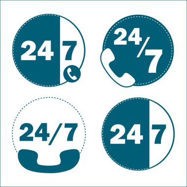 24 simgesini ara. Vektör çizimi, düz tasarım. 7 / 24 elementlerin basit bir çizimi.