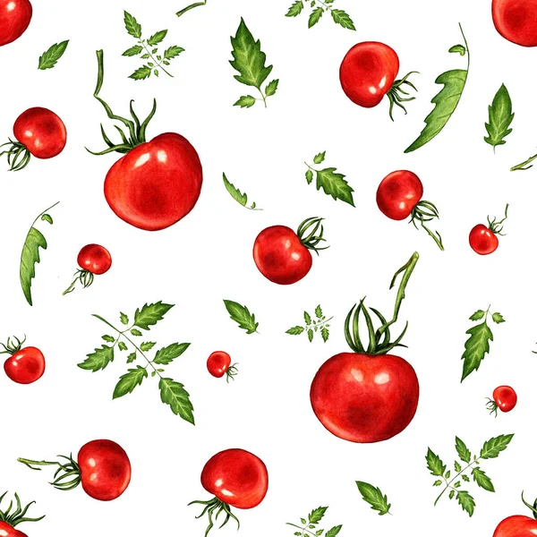 Patrón Acuarela Dibujado Mano Sin Costuras Con Tomates Puede Ser — Foto de Stock