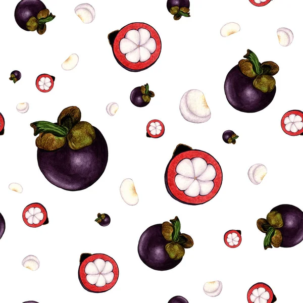 Mangosteen Ile Kusursuz Bir Suluboya Deseni Kumaş Ambalaj Kağıdı Yapıştırma — Stok fotoğraf