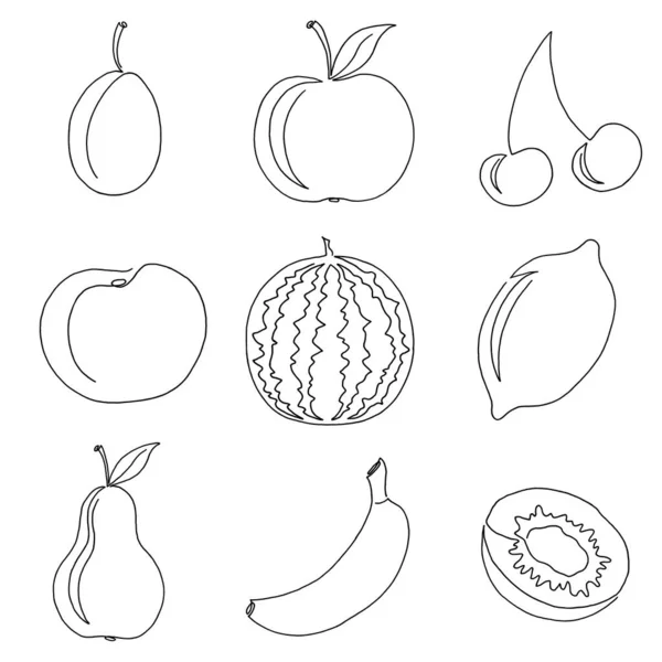 One Line Continuous Hand Drawn Fruits Illustration Fruits White Background — Stock Photo, Image