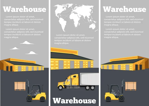 El ilanı set forklifti ile depo — Stok Vektör