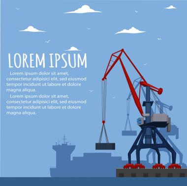 Commercial seaport banner with port crane clipart