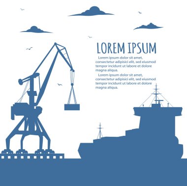 Seaport banner with port crane silhouette clipart