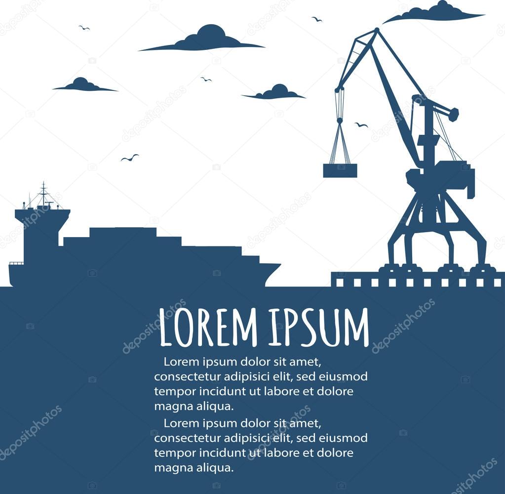 Seaport banner with port crane silhouette