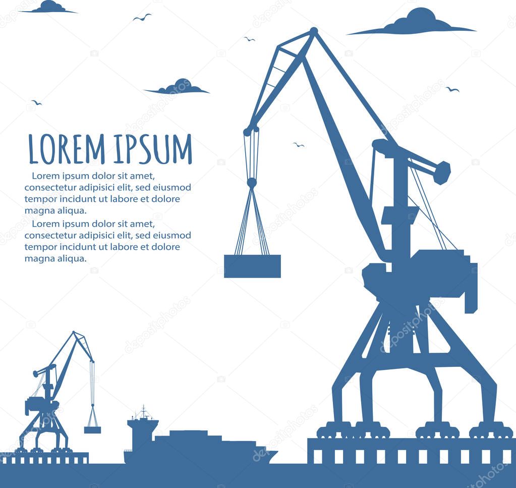 Seaport banner with port crane silhouette