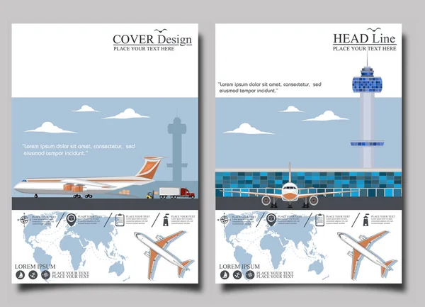 Aviação folhetos definido com avião —  Vetores de Stock