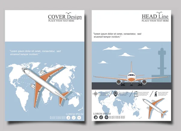 Aviação folhetos definido com avião — Vetor de Stock