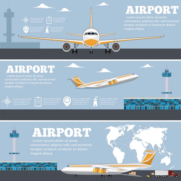 飛行機とセットで空港のポスター — ストックベクタ