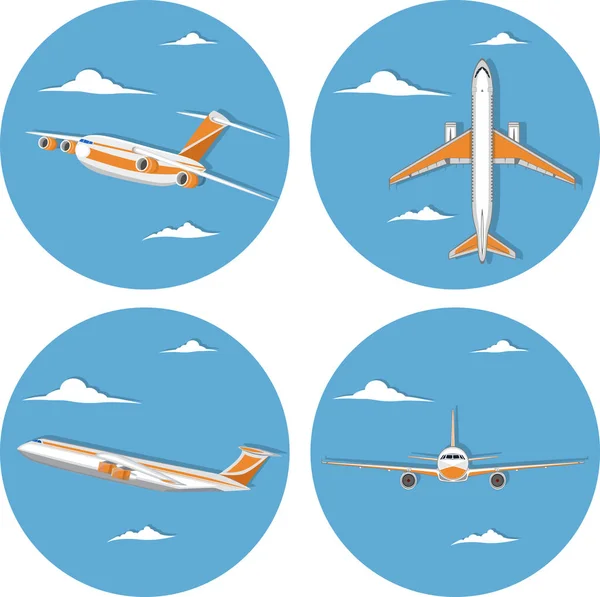 Иконка авиации с реактивным самолетом в небе — стоковый вектор