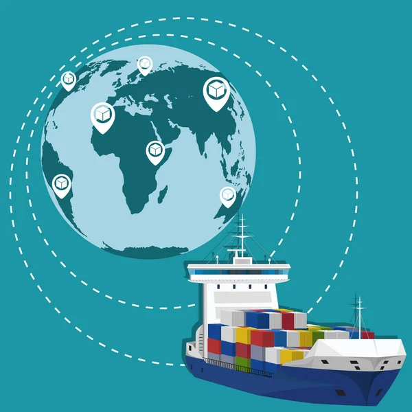 Rede global de transporte marítimo comercial —  Vetores de Stock