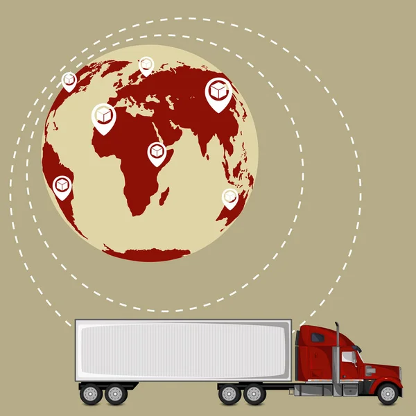 Globalt nätverk av kommersiella road cargo lastbilstransporter — Stock vektor