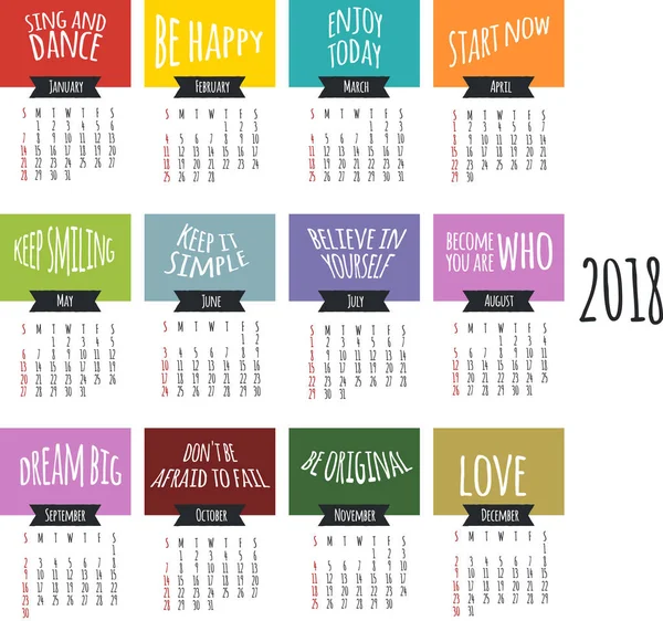 Kalender voor 2018 jaar vector design — Stockvector