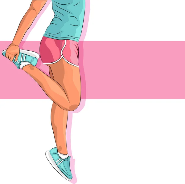 运动年轻女孩穿着运动服和运动鞋 — 图库矢量图片