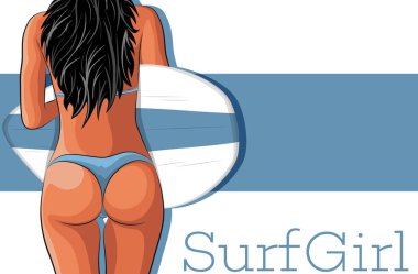 Seksi genç sörfçü kız mayo çizimde