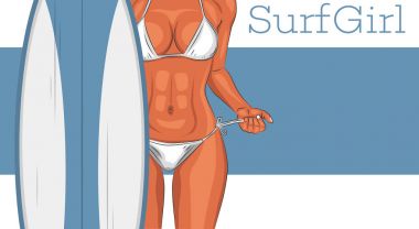Seksi genç sörfçü kız mayo çizimde
