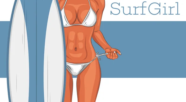 Sexy jovem surfista menina em maiô ilustração — Vetor de Stock