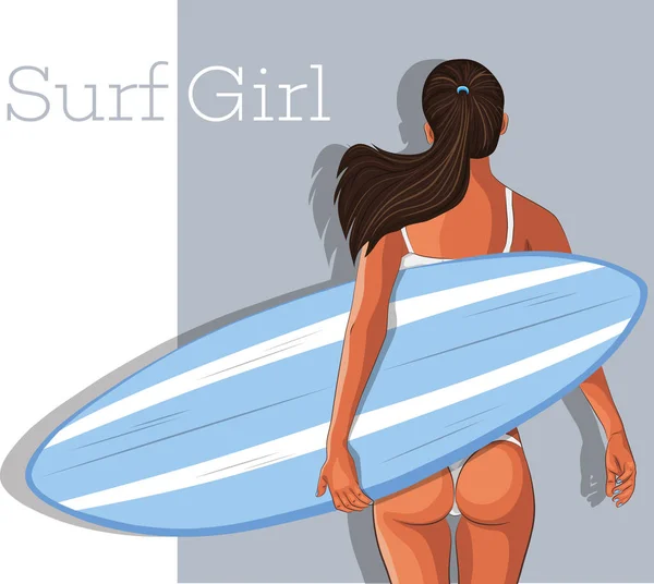 Sexy jonge surfer girl in badpak afbeelding — Stockvector