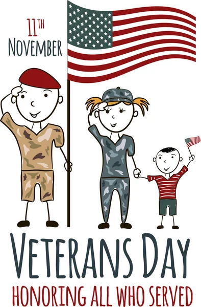 Tarjeta de felicitación del día de veteranos con niños — Archivo Imágenes Vectoriales