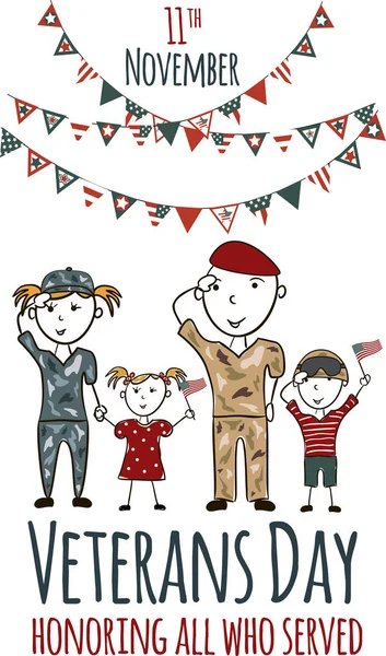 아이 들과 재향 군인의 날 인사말 카드 — 스톡 벡터