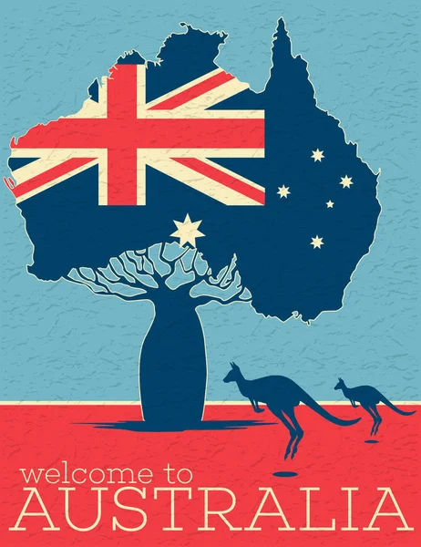 オーストラリア ビンテージ ポスターへようこそ — ストックベクタ