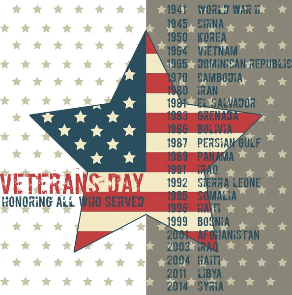 Veterans day wenskaartsjabloon — Stockvector