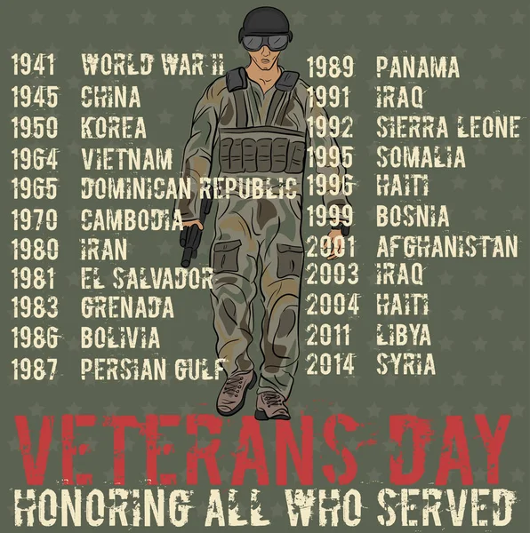 Mall för Veterans day gratulationskort — Stock vektor