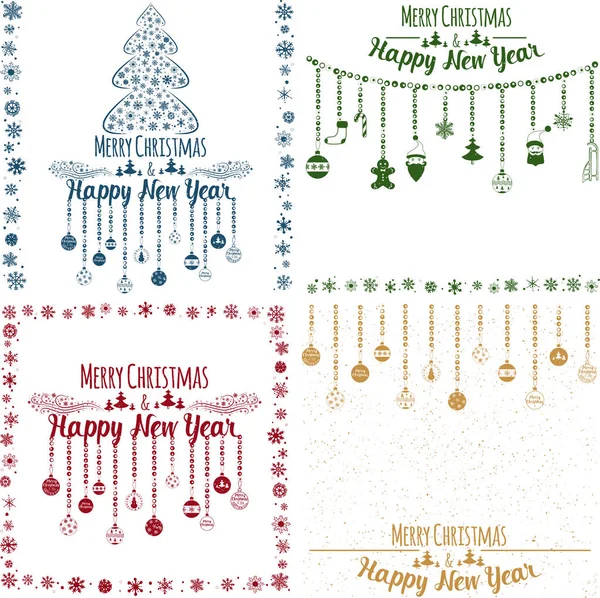 Feliz Navidad y feliz año nuevo tarjetas conjunto — Archivo Imágenes Vectoriales