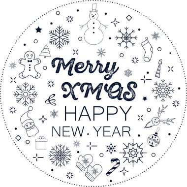 Neşeli Noel ve mutlu yeni yıl kartı