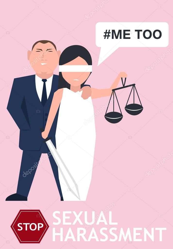 Sexual harassment poster with Lady Justice