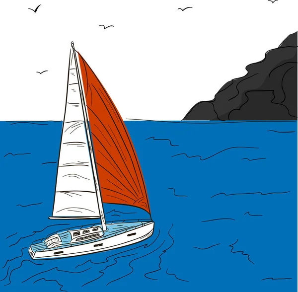 Плакат яхтенной гонки с эскизом парусника — стоковый вектор
