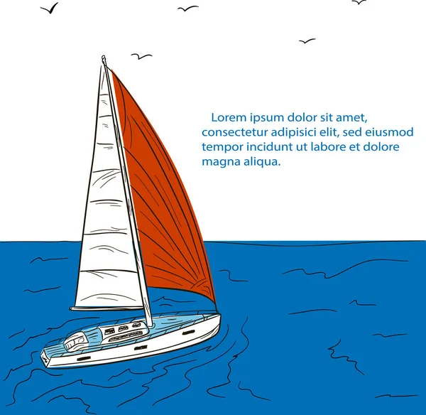 Σχεδιασμός αφίσας φυλή γιοτ με πανιά βάρκα σκίτσο — Διανυσματικό Αρχείο