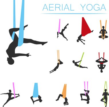 Hava yoga genç kadın siluetleri ile ayarla
