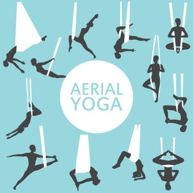 Hava yoga genç kadın siluetleri ile ayarla