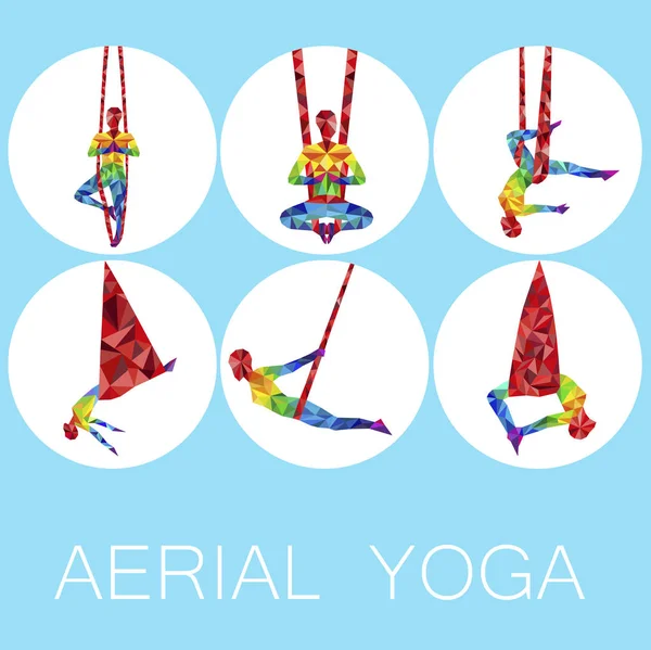 Aerial yoga pictogrammen met silhouet van de vrouw — Stockvector